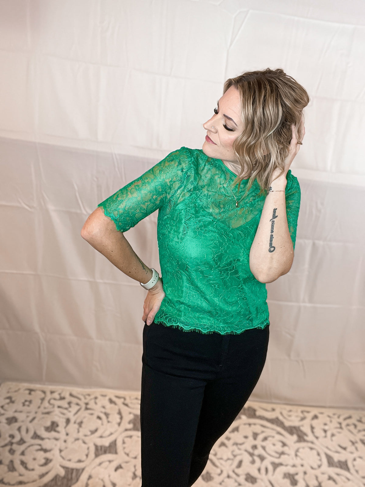 Emerald Elegance Lace Top & Cami