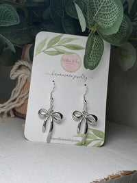 Bow Dangle Earrings - Silver