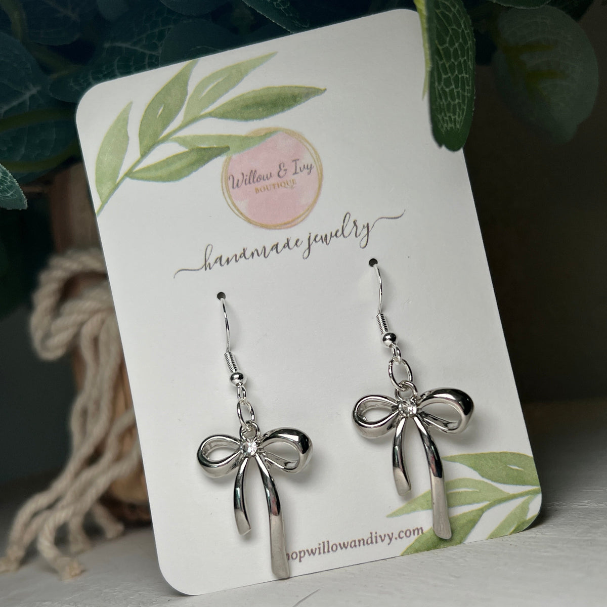 Bow Dangle Earrings - Silver