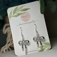 Bow Dangle Earrings - Silver