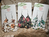 Fall Floral Faux Leather Earrings
