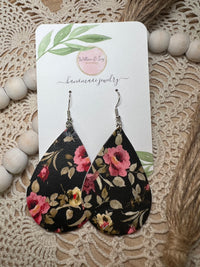 Fall Floral Faux Leather Earrings
