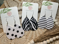 Black & White Faux Leather Earrings