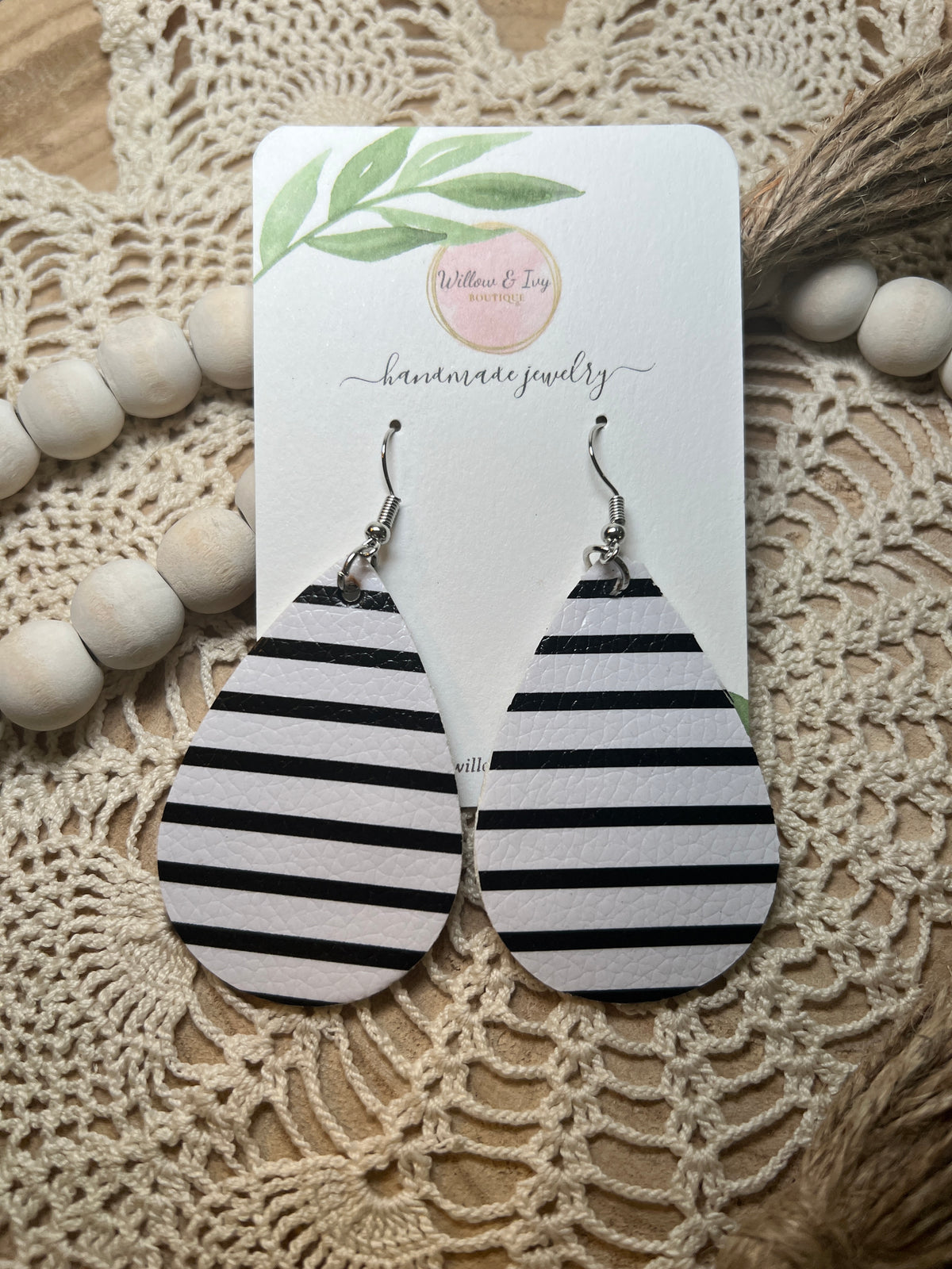 Black & White Faux Leather Earrings