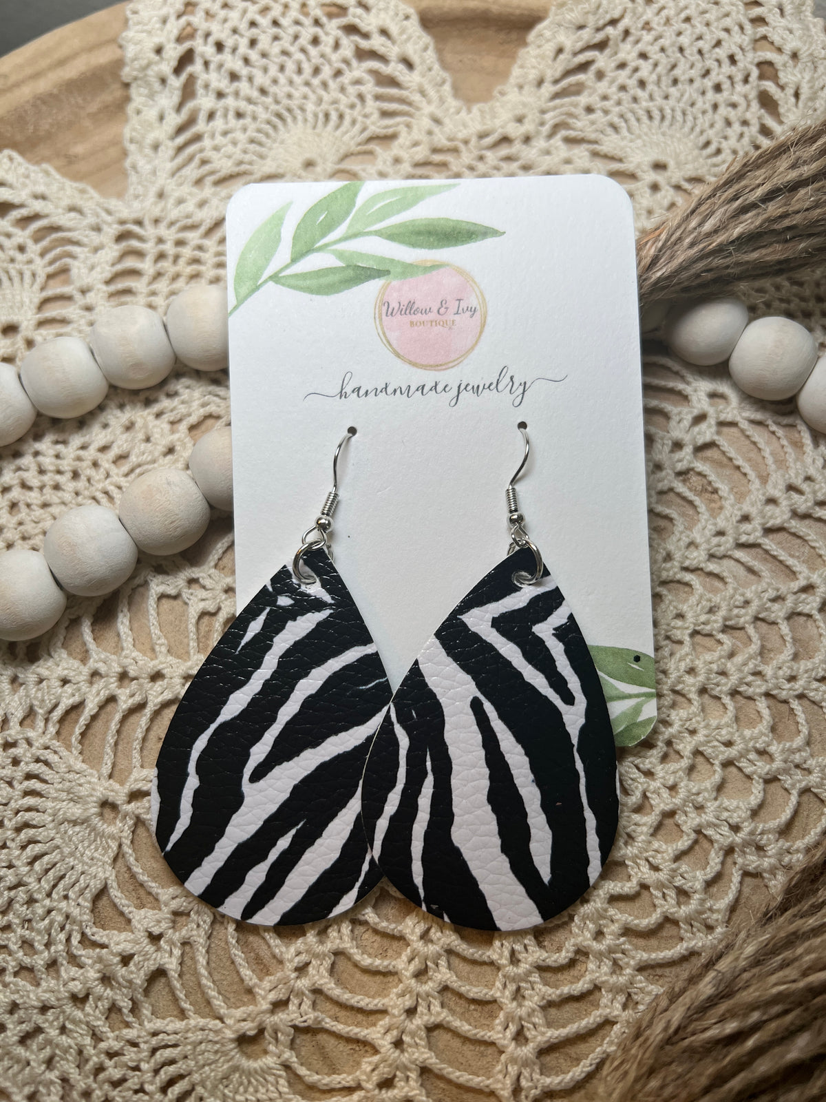 Black & White Faux Leather Earrings