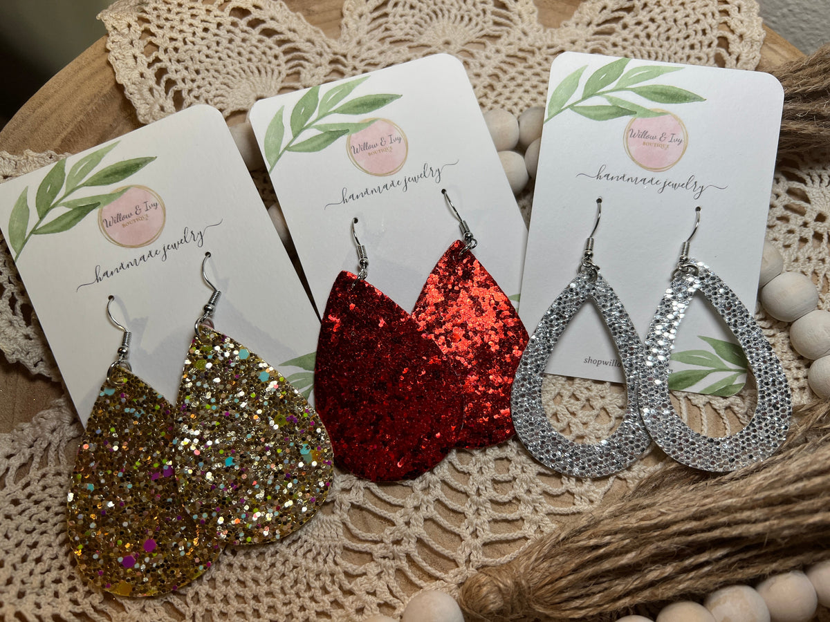 Sequin Faux Leather Earrings