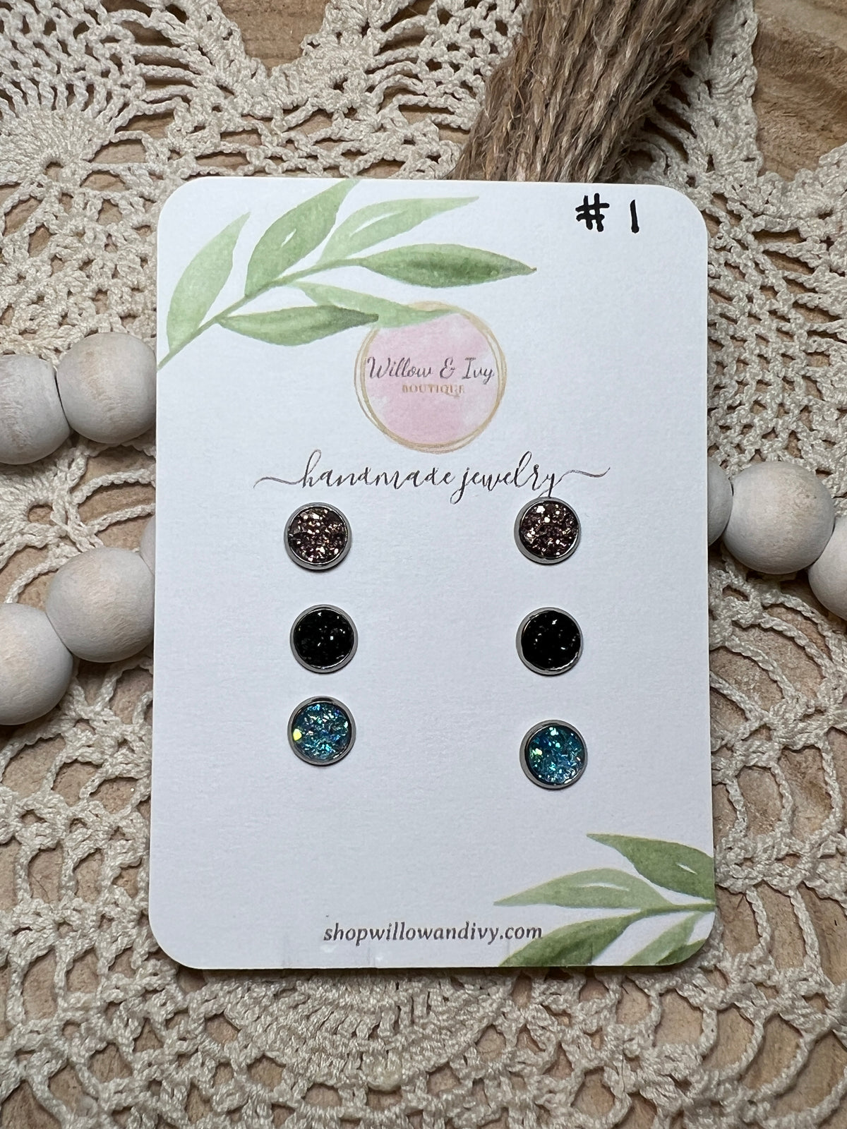 Round Druzy Stud Earrings