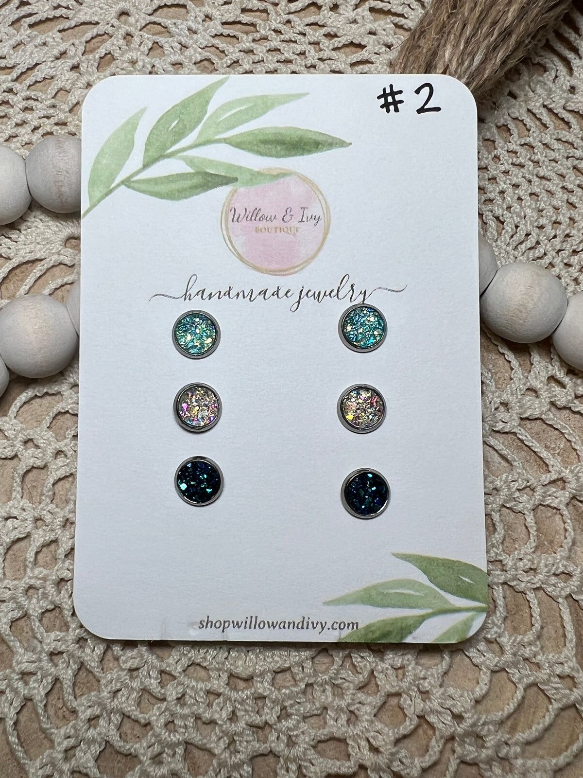 Round Druzy Stud Earrings