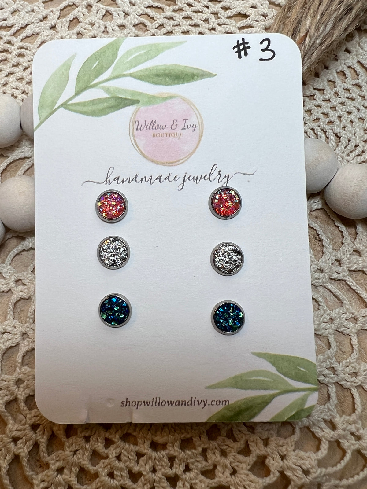 Round Druzy Stud Earrings