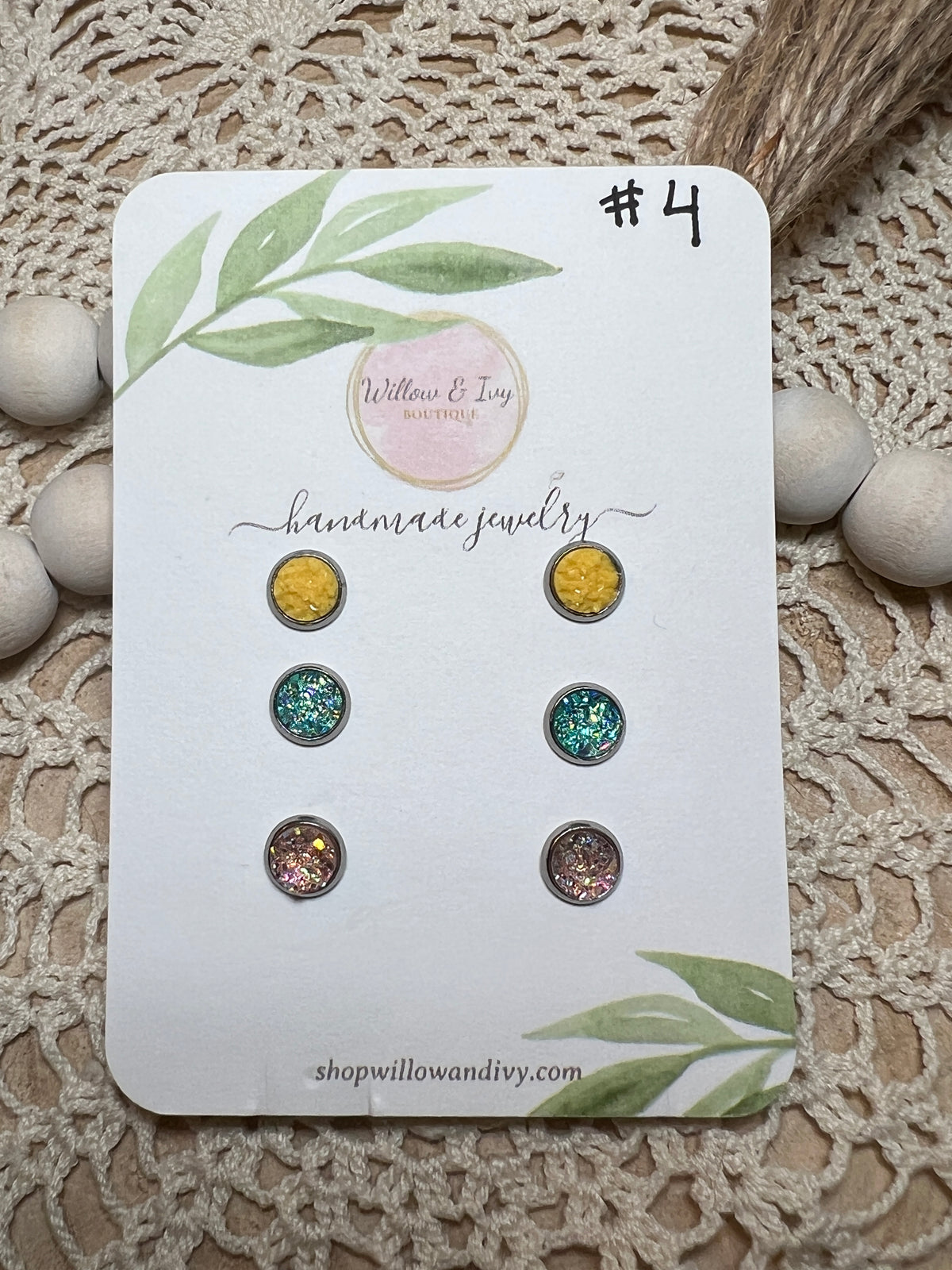 Round Druzy Stud Earrings
