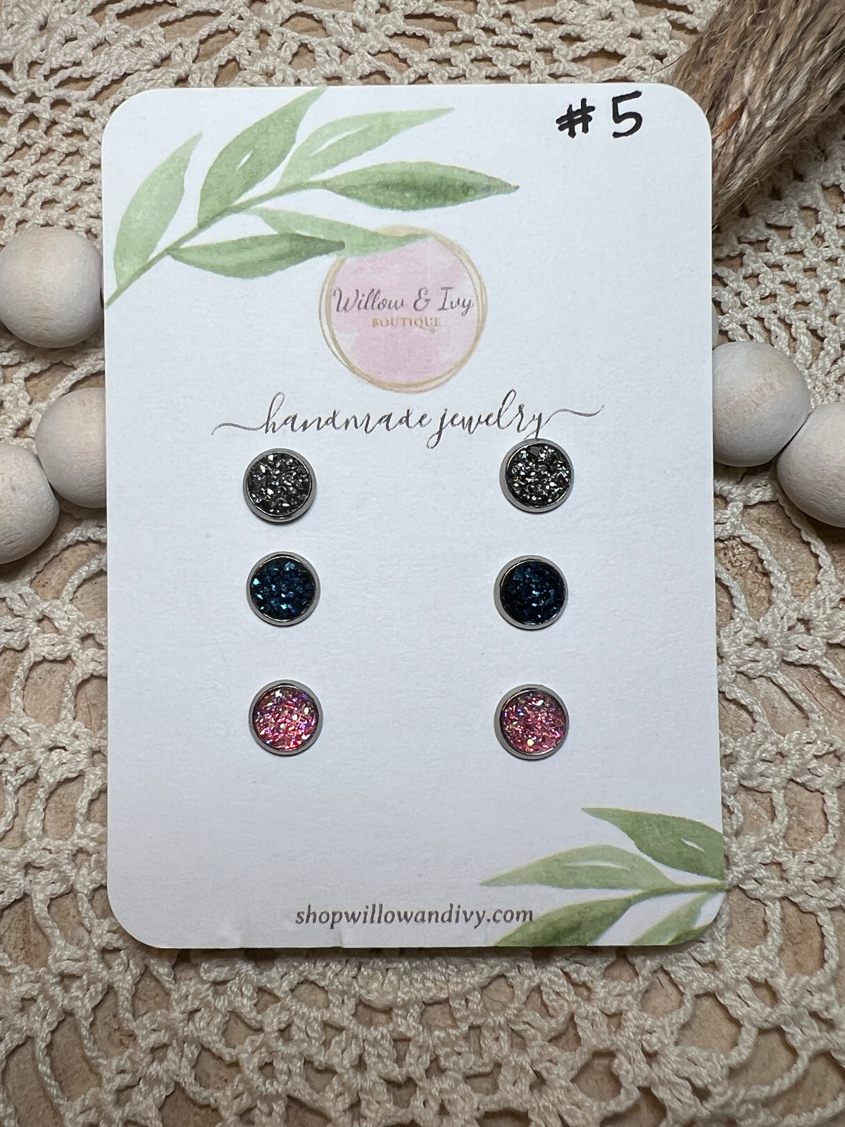 Round Druzy Stud Earrings