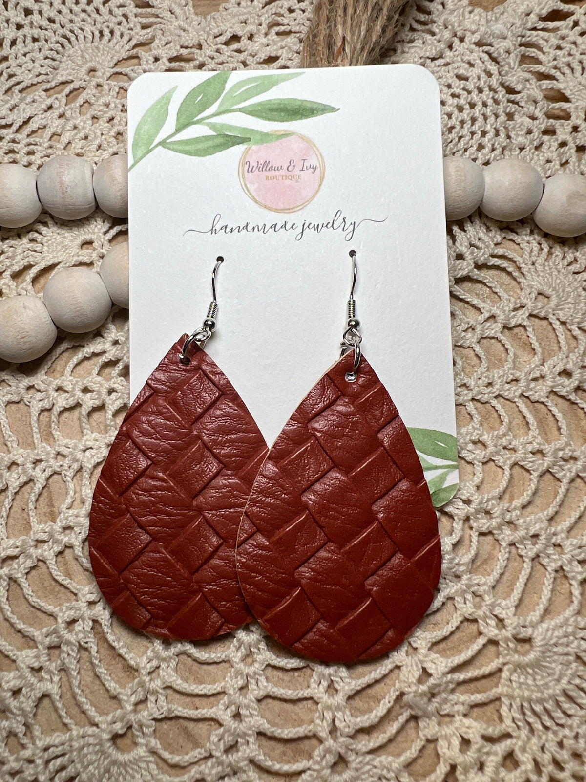 Herringbone Faux Leather Earrings