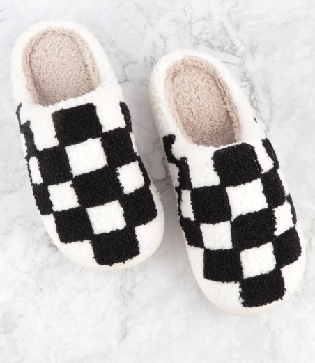 Checkered Print Fleece Slippers