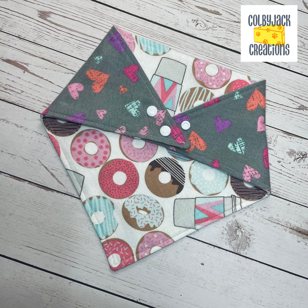 Donuts & Hearts Reversible Doggie Bandana