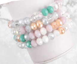 Light Mint Rondelle Beads Stretch Bracelet Set
