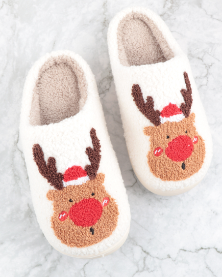 Christmas Reindeer Fleece Slippers
