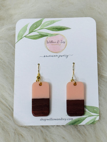 Peachy Pink Resin Wood Earrings