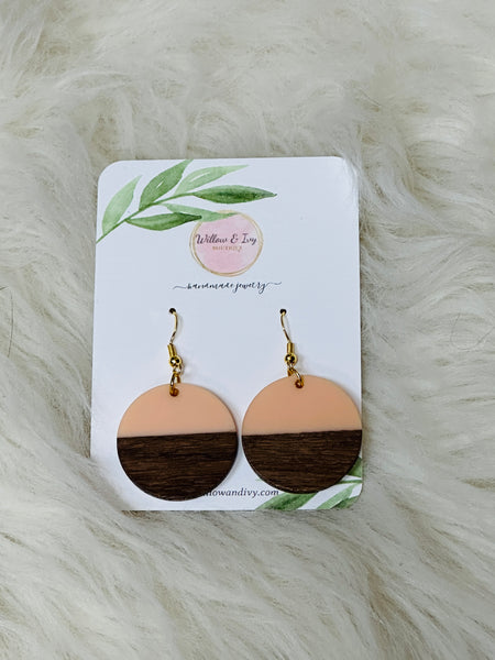 Peachy Pink Resin Wood Earrings