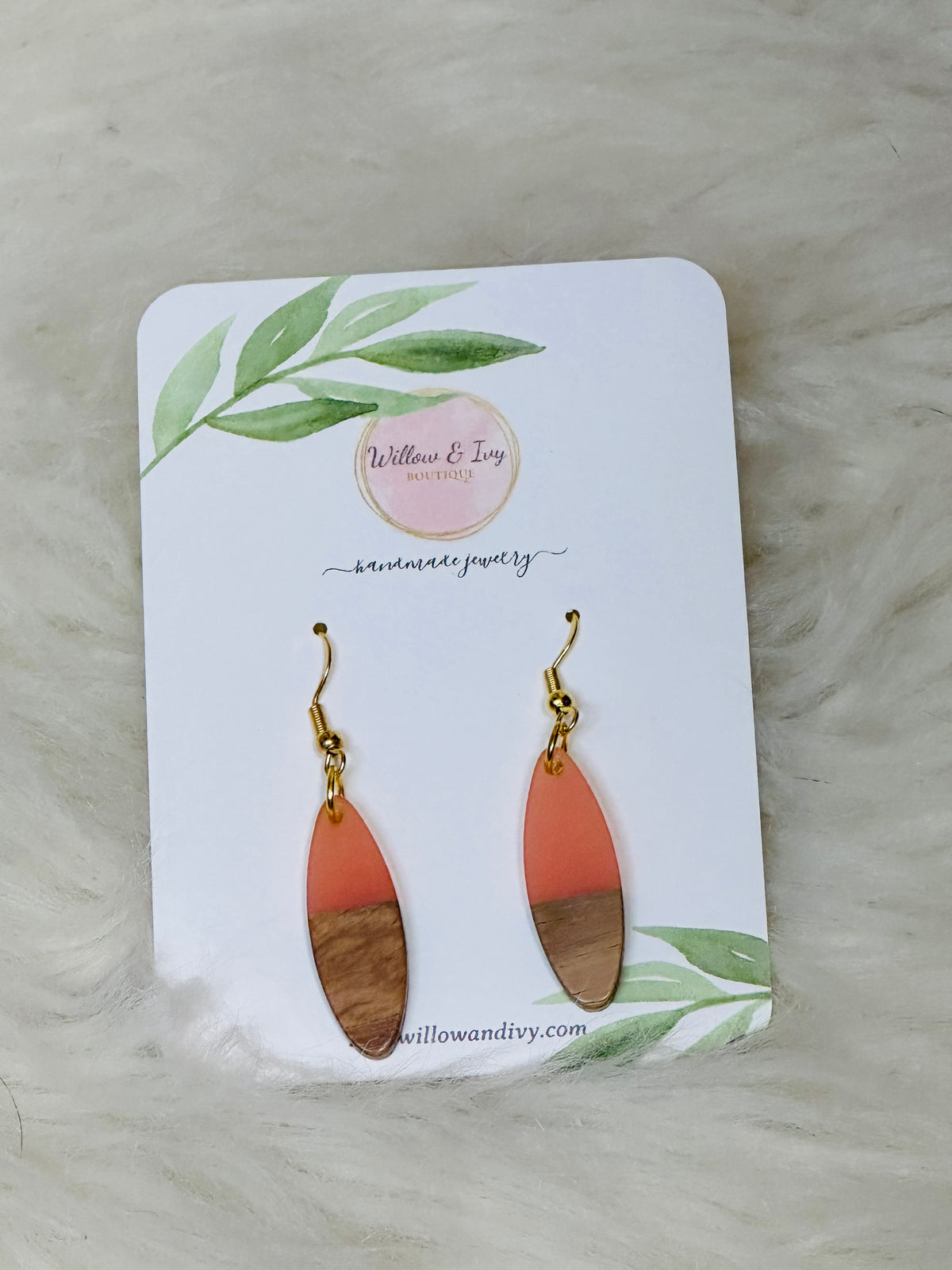Peachy Pink Resin Wood Earrings