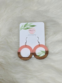 Peachy Pink Resin Wood Earrings