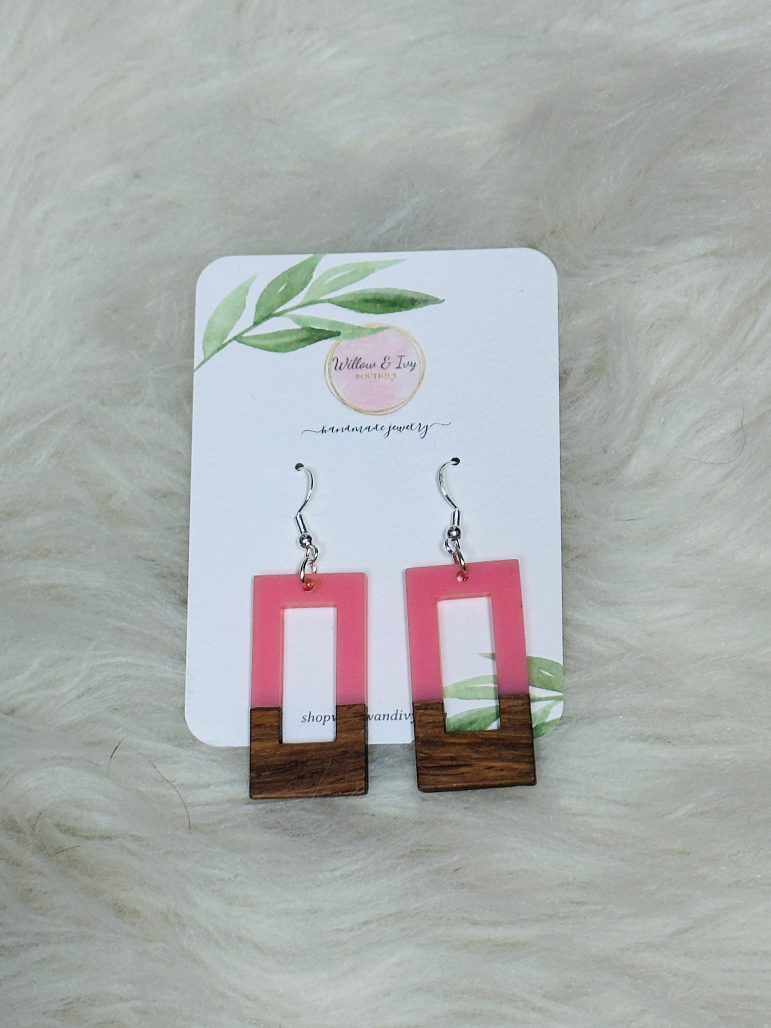 Peachy Pink Resin Wood Earrings