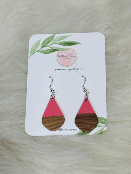 Peachy Pink Resin Wood Earrings