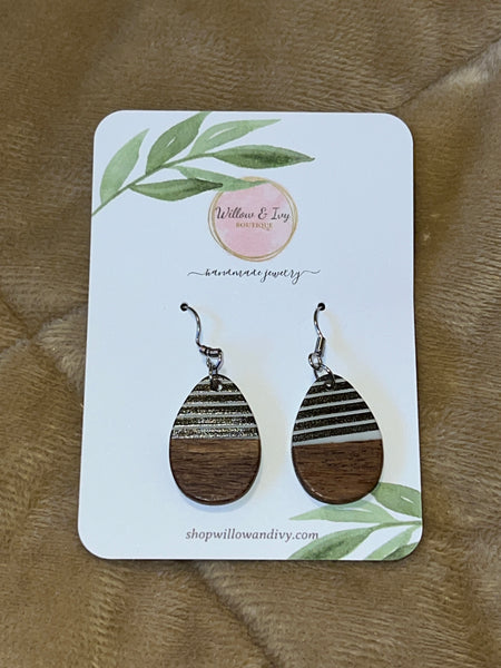 Black & White Stripe Resin Wood Earrings