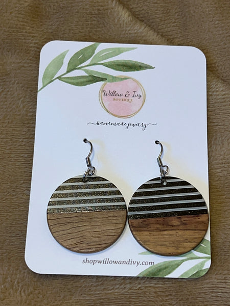 Black & White Stripe Resin Wood Earrings