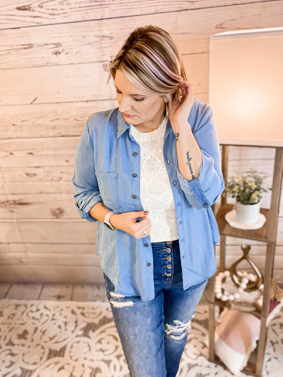 Here For A Moment Chambray Top