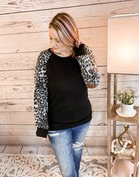 Leopard Luxe Elbow Patch Top *