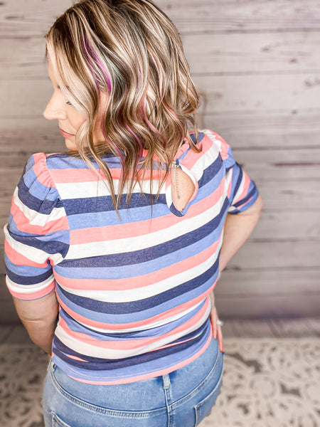 Every Memory Coral Multi Stripe Top