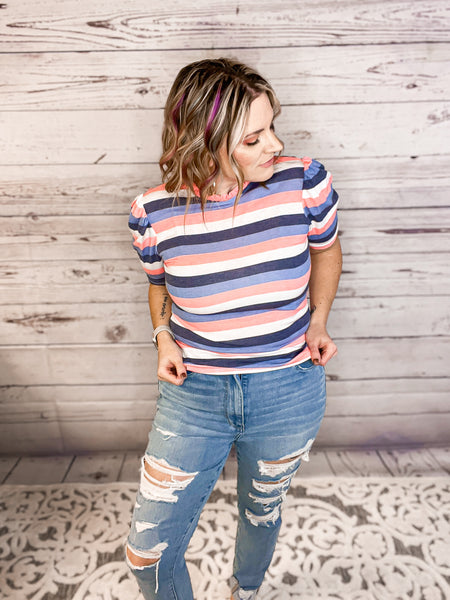 Every Memory Coral Multi Stripe Top