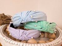 Spring Plaid & Pearls Knot Headband