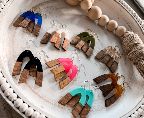 Resin Wood Arch Earrings