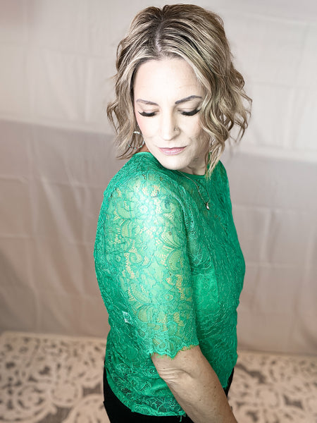 Emerald Elegance Lace Top & Cami