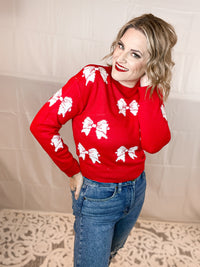 Whimsical Bows Sweater- Red