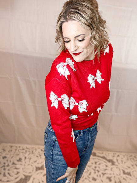 Whimsical Bows Sweater- Red