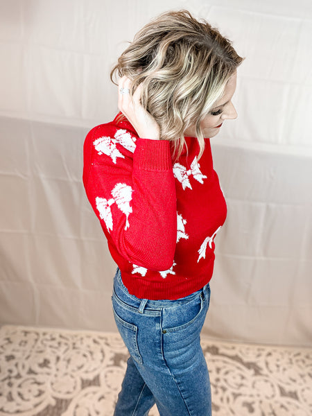 Whimsical Bows Sweater- Red