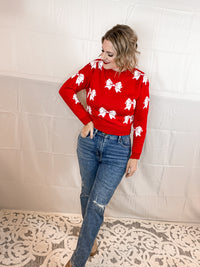 Whimsical Bows Sweater- Red