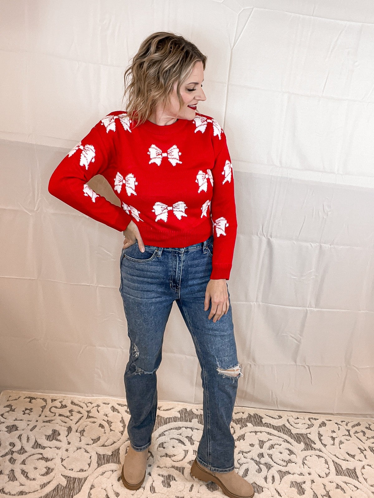 Whimsical Bows Sweater- Red