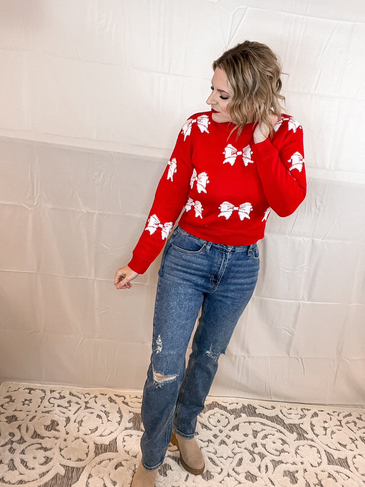 Whimsical Bows Sweater- Red