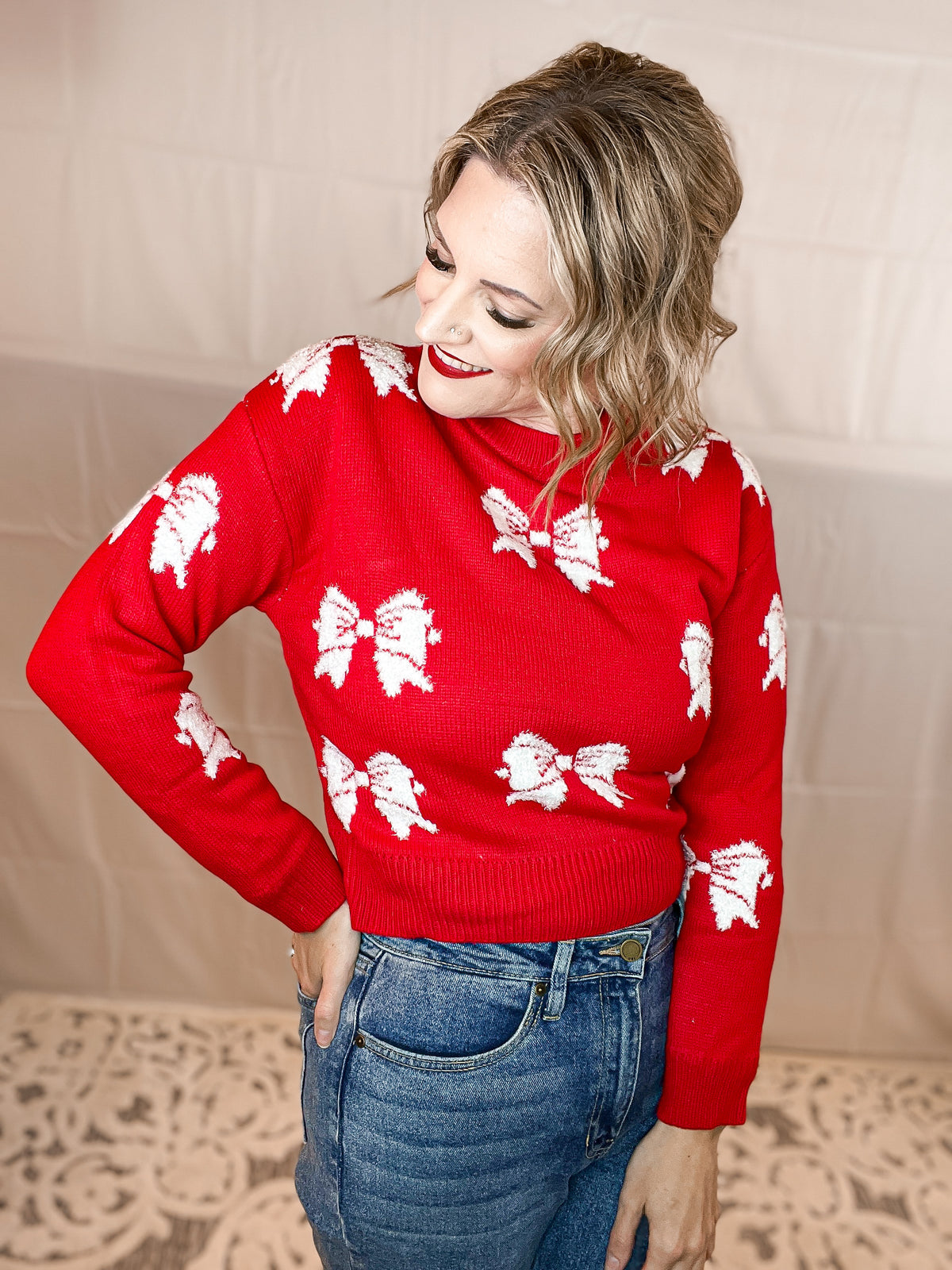 Whimsical Bows Sweater- Red