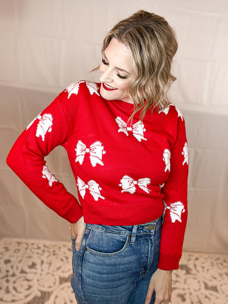 Whimsical Bows Sweater- Red