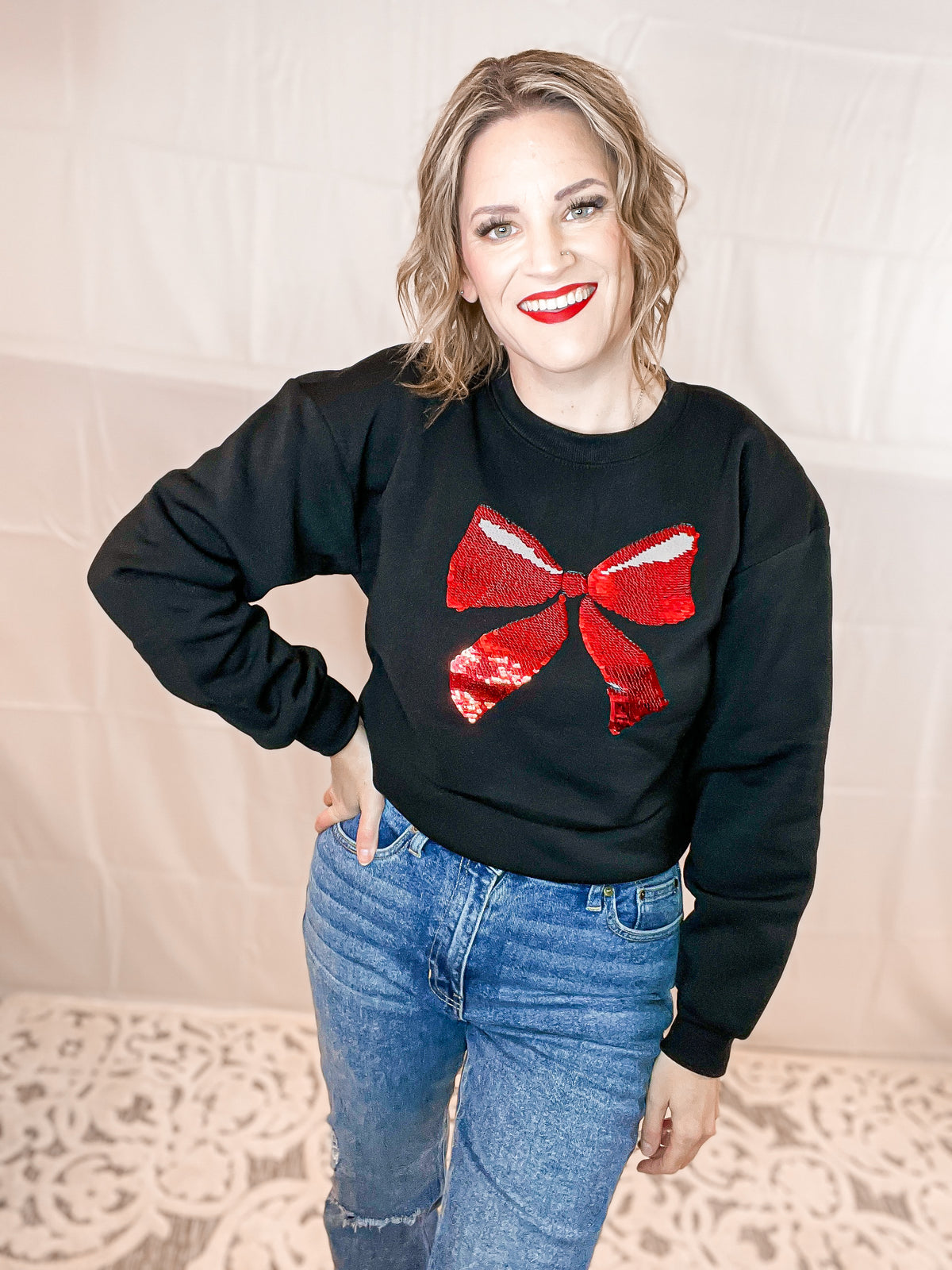 Merry & Bright Sequin Bow Sweatshirt