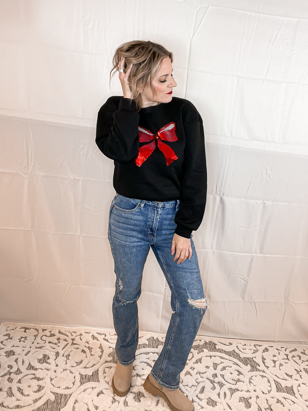 Merry & Bright Sequin Bow Sweatshirt