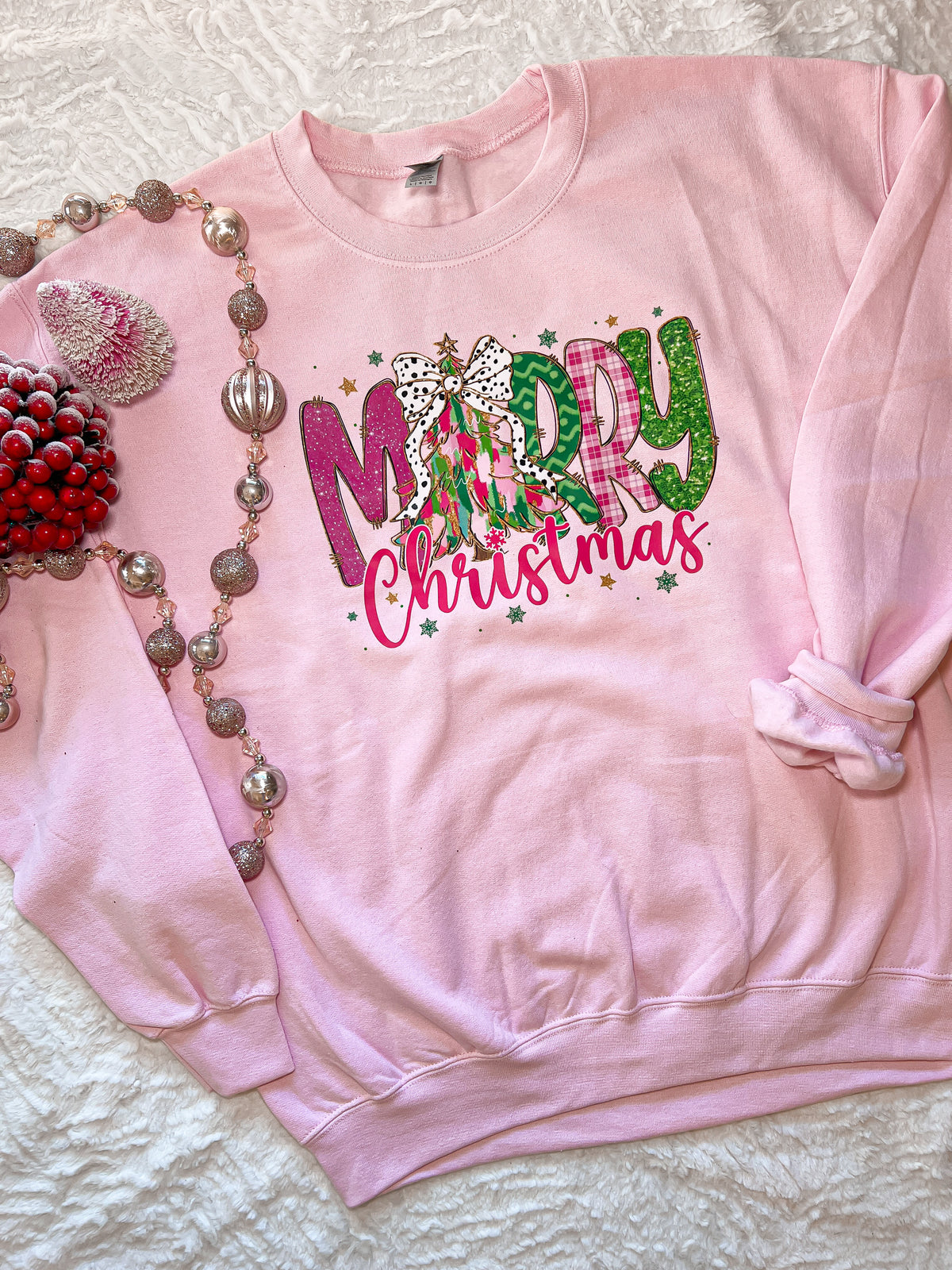 Merry Christmas Sweatshirt - Lt Pink
