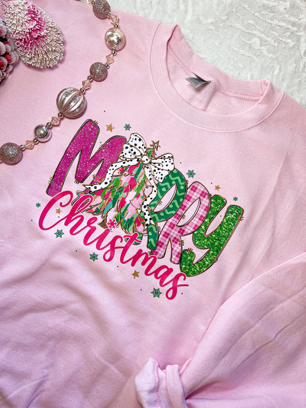 Merry Christmas Sweatshirt - Lt Pink