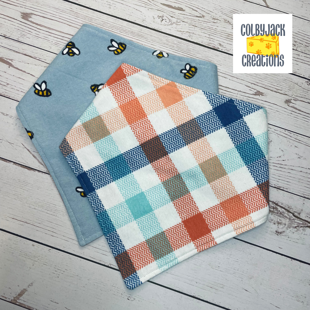 Simple Bees & Plaid Reversible Doggie Bandana