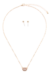 Druzy Hexagon Pendant Necklace & Earring Set