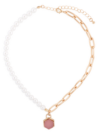 Druzy Pendant Half Chain & Pearl Necklace